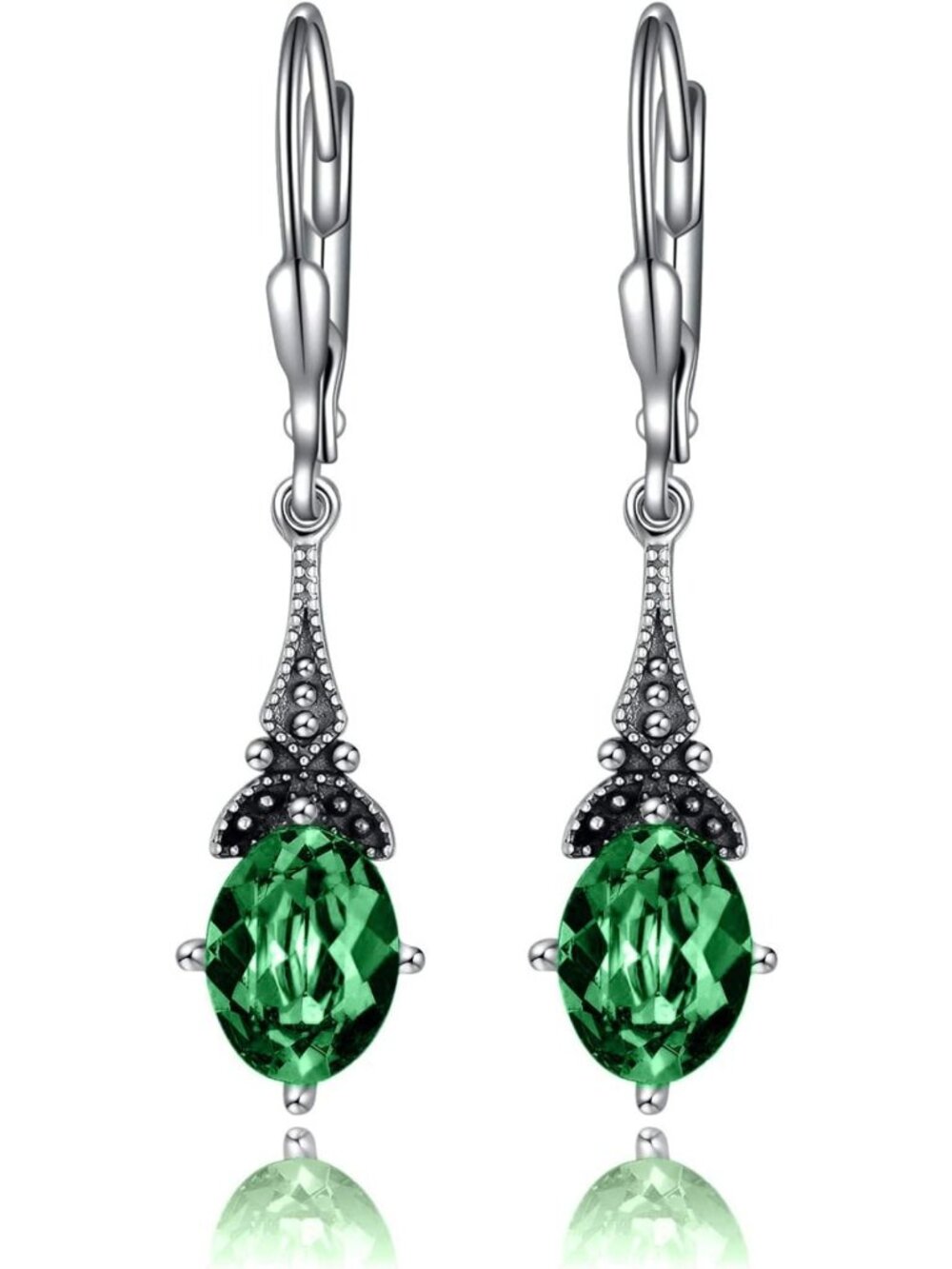 Vintage Sterling Silver Drop Dangle Earrings with Birthstone Crystal